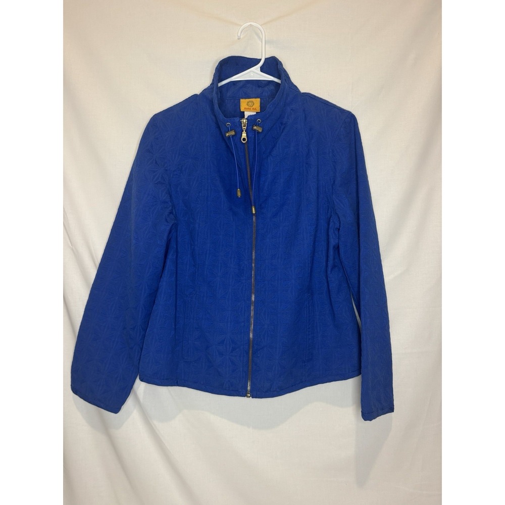 Ruby Rd Women's Size 12 Blue Textured Jacquard Zip Jacket Funnel Neck